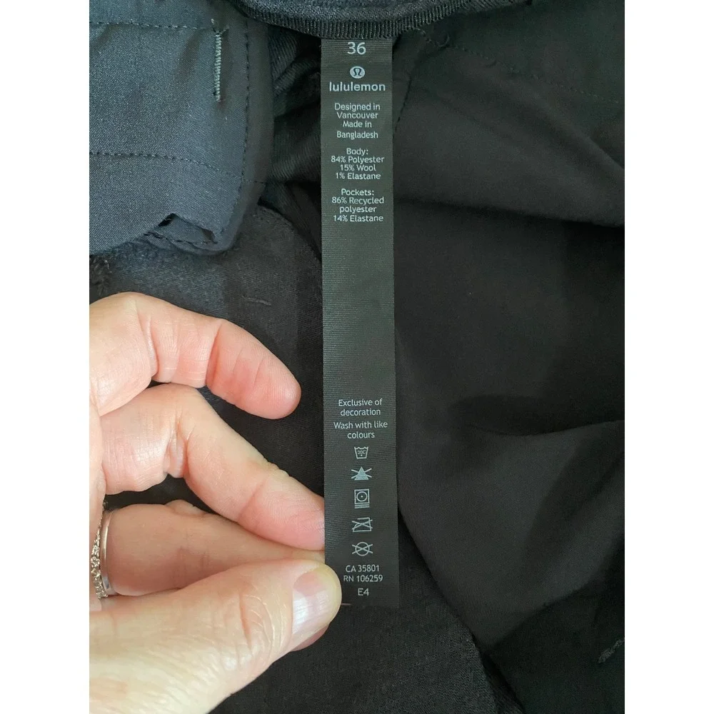Lululemon Commission Slim Fit Pant 36 Dark Grey‎ Wool Blend Technical Chino